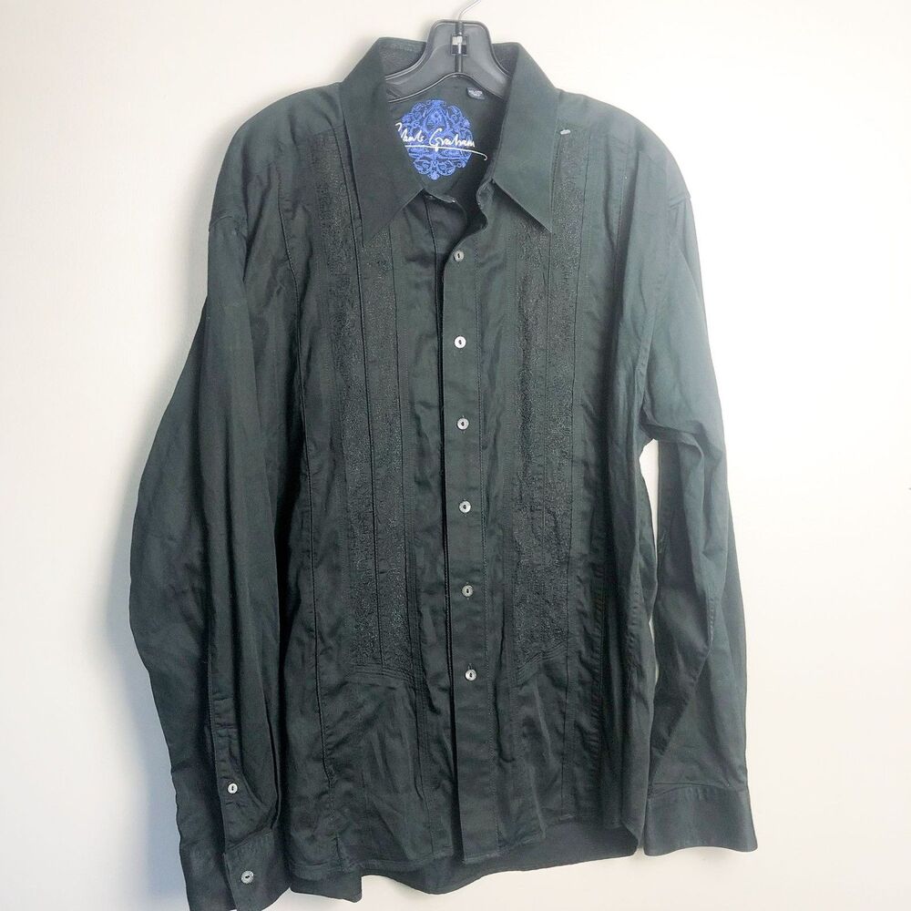 Robert Graham Black Button Down Lace Detail Dress Shirt XXL